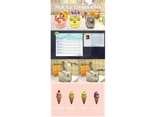 Maxis Match April 2024 Recipe_Ice Cream 4 Set by oni28 - The Sims 4 Custom Content
