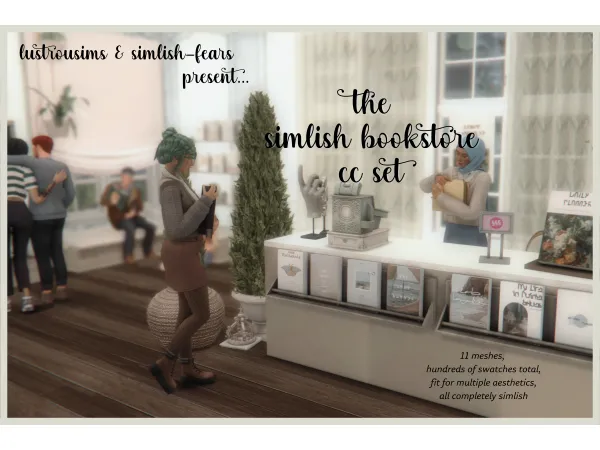 Maxis Match Simlish Bookstore Set download by lustrousims - The Sims 4 Custom Content