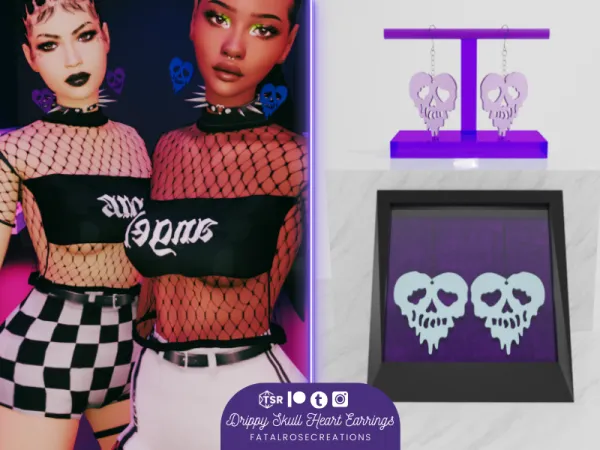 Mix Drippy Skull Heart Earrings by FatalRoseCreations - The Sims 4 Custom Content