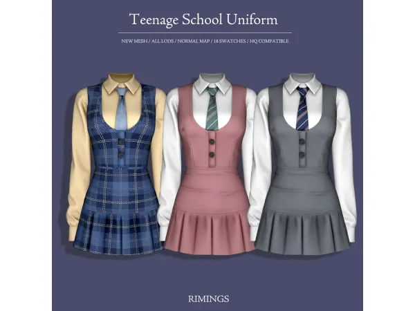 Alpha [RIMINGS] Teenage School Uniform by RIMINGs - The Sims 4 Custom Content