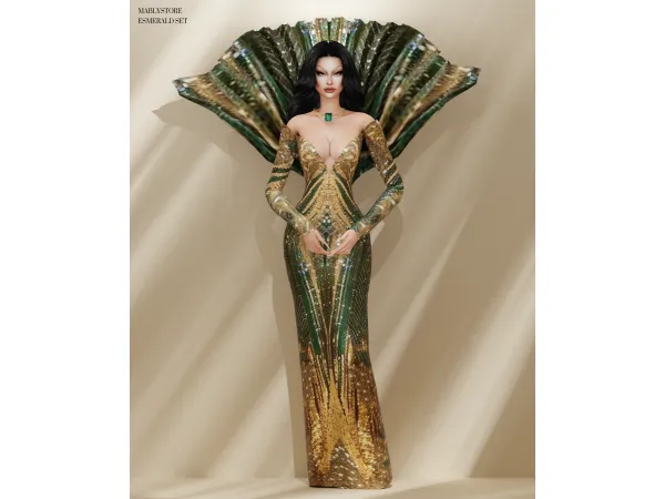 Alpha ESMERALD GOWN by Mably - The Sims 4 Custom Content