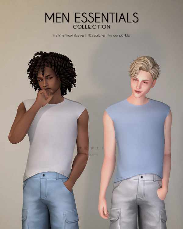 Maxis Match T Shirt without sleeves Men Essentials Collection by luxysims - The Sims 4 Custom Content