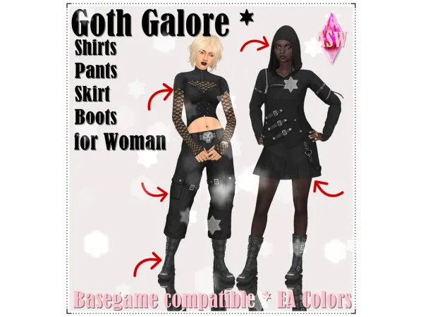 Maxis Match Goth Galore Shirts Pants Skirt Boots for Woman by AnnettsSims4Welt - The Sims 4 Custom Content