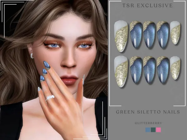 Alpha Blue Gold Nails by simsfinds - The Sims 4 custom content