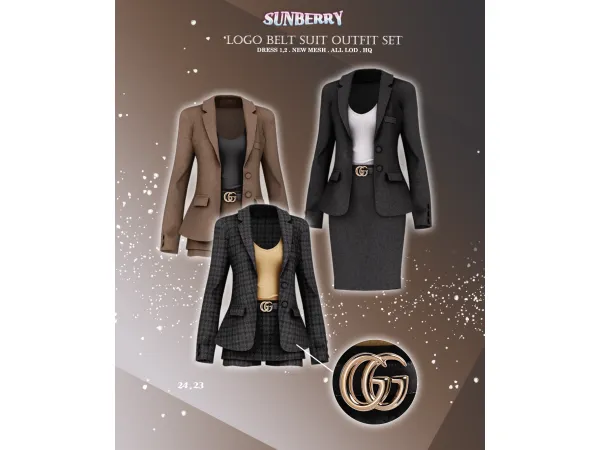 Alpha [SUNBERRY] Logo Belt Suit Outfit SET - The Sims 4 Custom Content