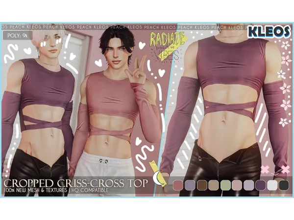 Alpha PEACH Cropped Criss Cross Top by kleossims - The Sims 4 Custom Content