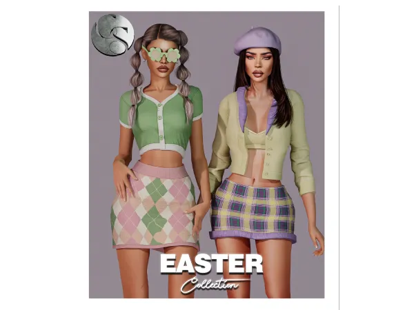 Alpha Easter Collection (2 Sets Outfits + Beret + Sunglasses) FS by camuflaje - The Sims 4 custom content