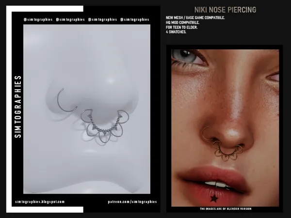 Alpha Niki Nose Piercing - The Sims 4 Custom Content