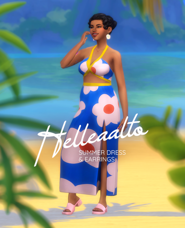 Maxis Match Helleaalto Summer Dress and Earrings by simsfinds - The Sims 4 Custom Content