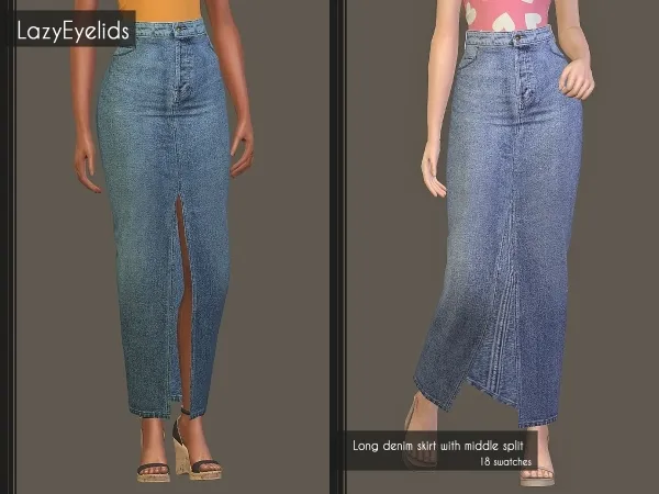 Alpha Long denim skirt with middle split - The Sims 4 Custom Content