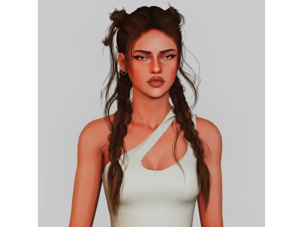 4t3 Wingssims EF0224 Messy Double Braids - The Sims 3 Custom Content