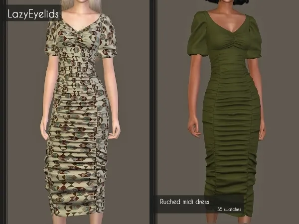 Alpha Ruched midi dress - The Sims 4 Custom Content