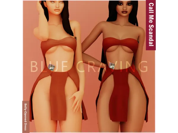 Mix Blue Craving Belly Opened Dress - The Sims 4 Custom Content