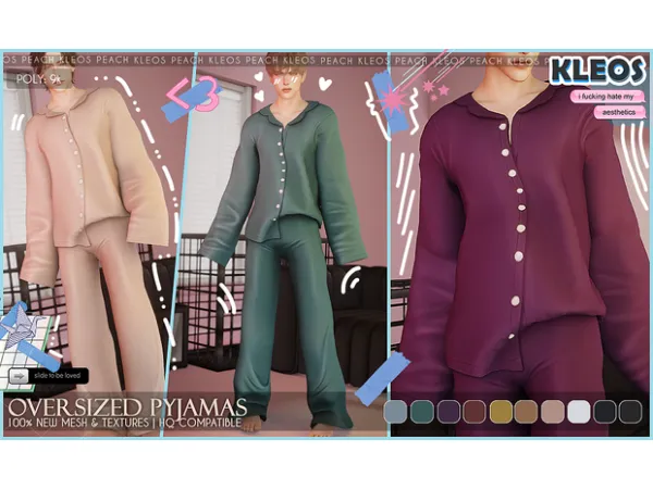 Alpha PEACH Oversized Silk Pjyamas - The Sims 4 Custom Content
