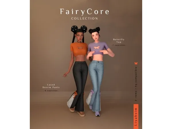 Maxis Match [FairyCore Collection] Buterfly Top and Laced Denim Pants - The Sims 4 Custom Content