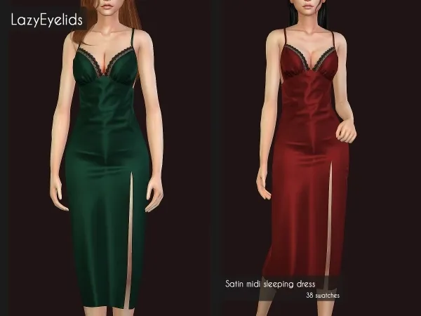 Alpha Satin midi sleeping dress - The Sims 4 Custom Content