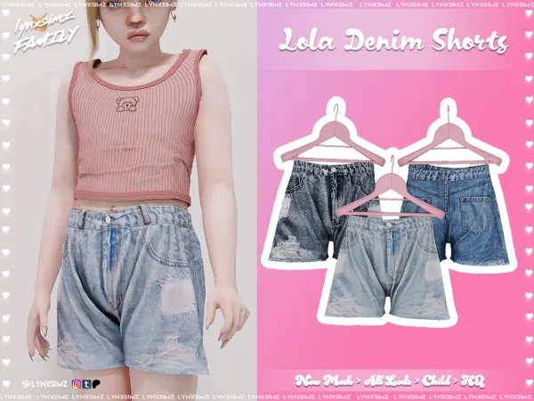 Alpha Lola Denim Shorts Child by lynxsimzfamily - The Sims 4 Custom Content