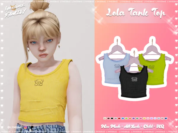 Alpha Lola Tank Top Child by simsfinds - The Sims 4 Custom Content