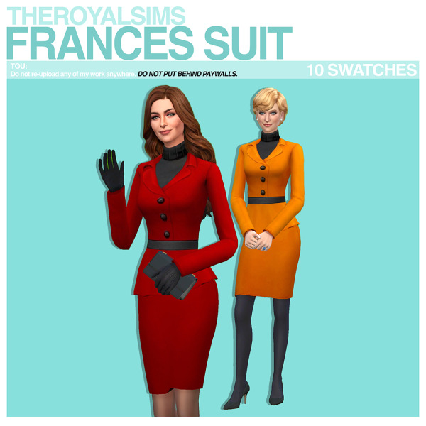 Maxis Match THEROYALSIMS FRANCES SUIT by simsfinds - The Sims 4 Custom Content