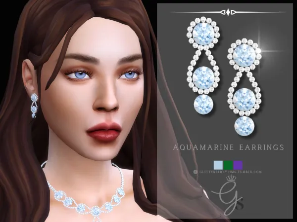 Mix Aquamarine Earrings by GlitterberryFly - The Sims 4 Custom Content