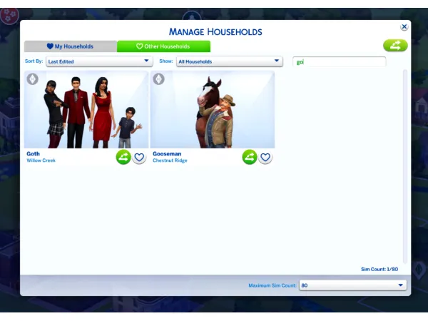 Maxis Match Searchable Household Management v10 by TwistedMexi - The Sims 4 Custom Content
