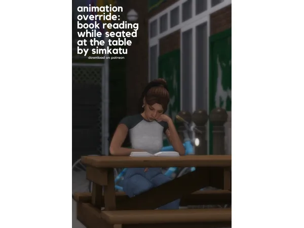 Mix animation override book reading while seated at the table by simkatu - The Sims 4 Custom Content
