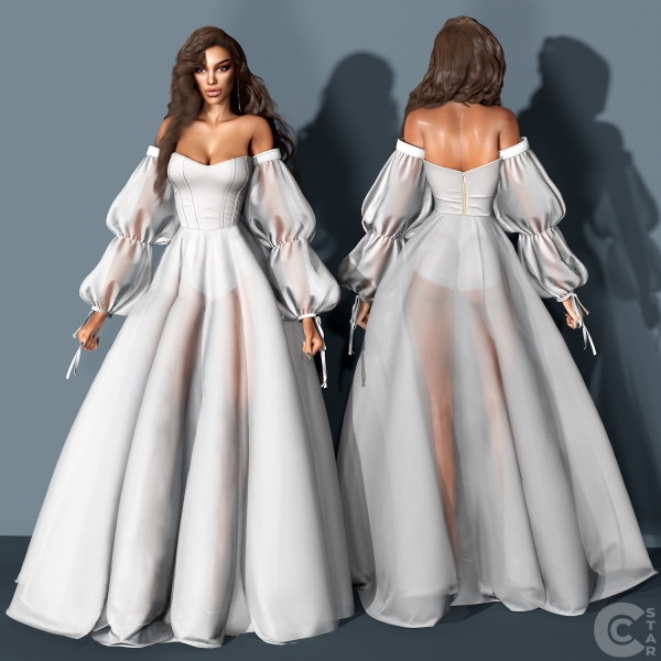 Alpha Sheer Wedding Dress with Puff Sleeves cool_content_star by cool_content_star - The Sims 4 Custom Content