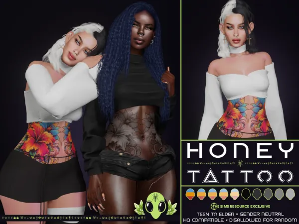Mix Honey Tattoo TSR Exclusive by unidentifiedsims - The Sims 4 Custom Content
