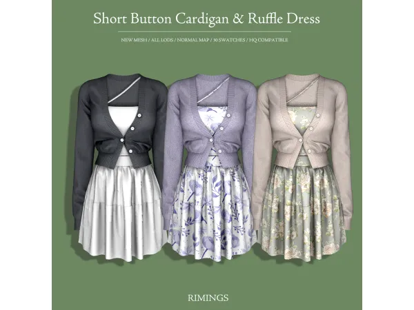 [RIMINGS] Short Button Cardigan & Ruffle Dress by RIMINGs
