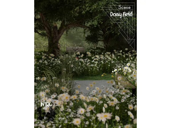 Alpha Daisy Field Blender Scene by introversionscenes - The Sims 4 Custom Content
