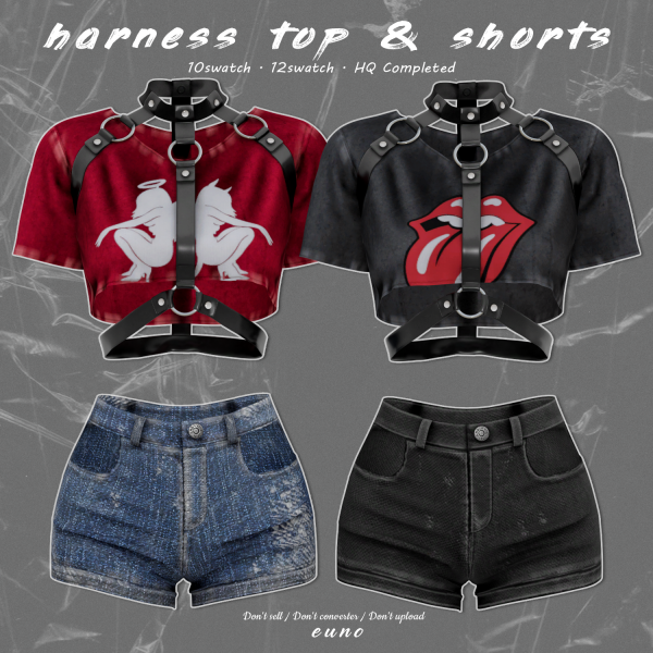Alpha harness top shorts by euno - The Sims 4 Custom Content