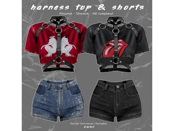 Alpha harness top shorts by eunosims - The Sims 4 Custom Content