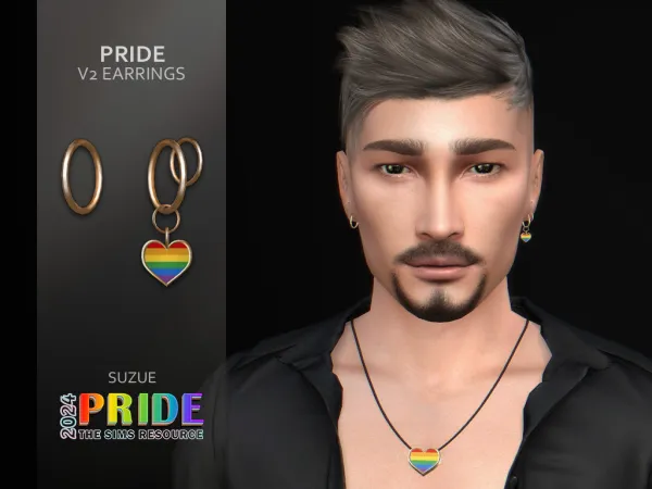Alpha Pride Heart V2 Earrings - The Sims 4 Custom Content