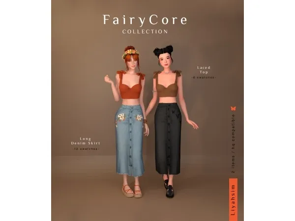 [FairyCore Collection] Laced Top & Long Denim Skirt