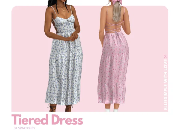 Maxis Match Elliesimple Flowers Collection Tiered Dress - The Sims 4 Custom Content