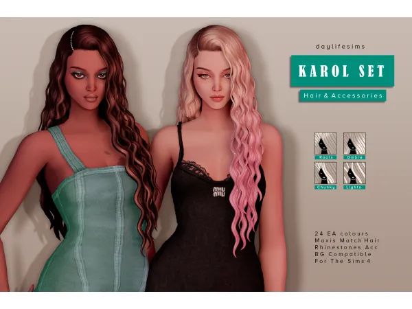 Maxis Match KAROL SET Hair and accessories - The Sims 4 Custom Content
