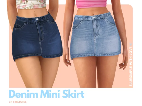 Alpha Elliesimple Flowers Collection Denim Mini Skirt - The Sims 4 Custom Content