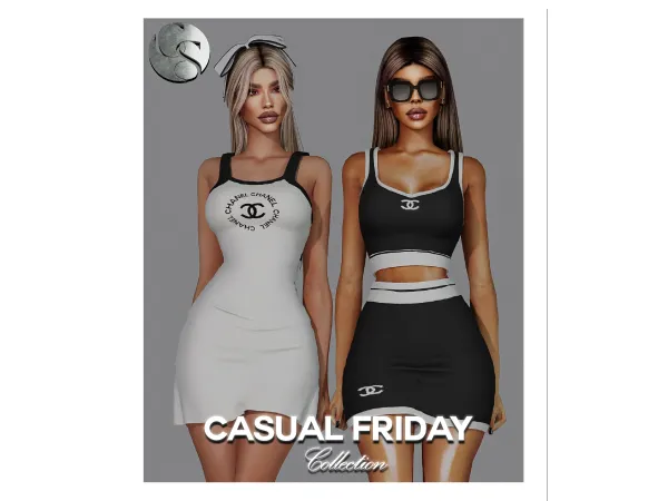 Alpha DESIGNER Casual Friday Collection (Dress Set Top Skirt Headband Sunglasses ALL IN ONE) FG FP by camuflaje - The Sims 4 Custom Content