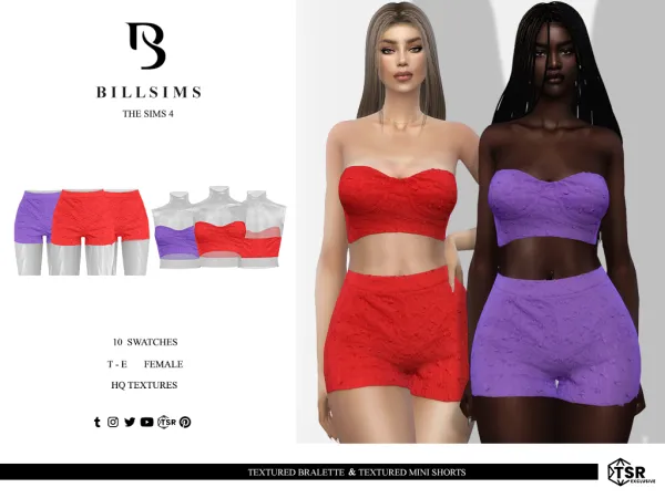 Alpha Textured Bralette Textured Mini Shorts Set ( ) - The Sims 4 Custom Content