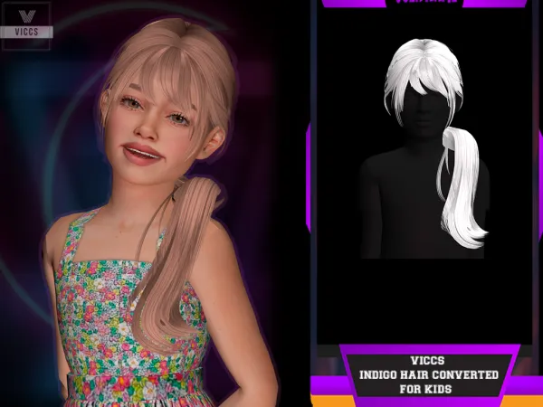 Alpha VICCS_INDIGO HAIR CONVERTED TO KIDS - The Sims 4 Custom Content