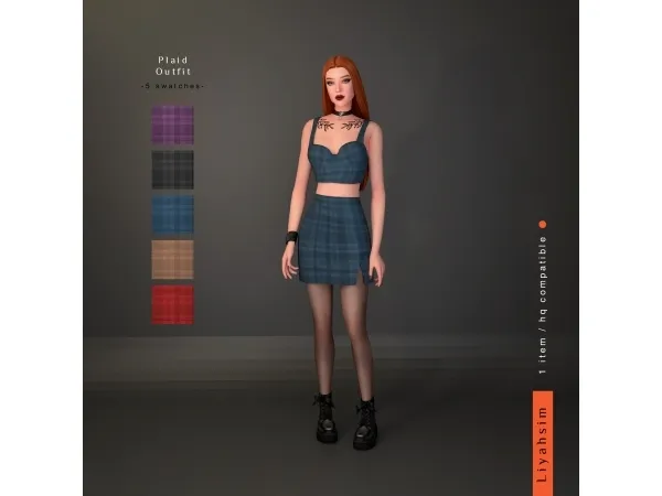 Maxis Match Plaid Outfit Gift [LiyahSim] - The Sims 4 Custom Content
