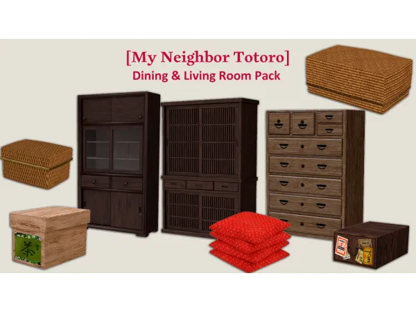 Mix [My Neighbor Totoro] Dining Living room Pack by rrtt - The Sims 4 Custom Content