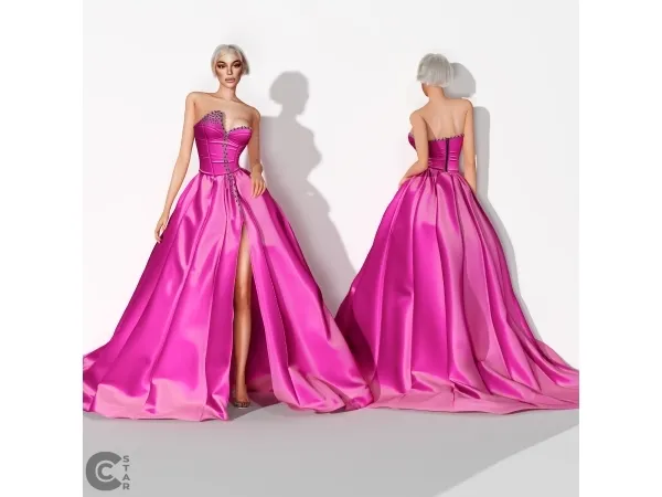 Alpha High Slit Ballgown With Crystals cool_content_star - The Sims 4 Custom Content