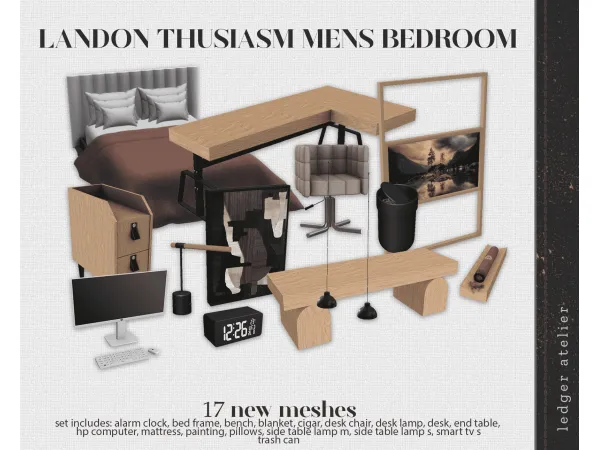 Alpha Landon Thusiasm Bedroom The Atelier PlusBonus Items - The Sims 4 Custom Content