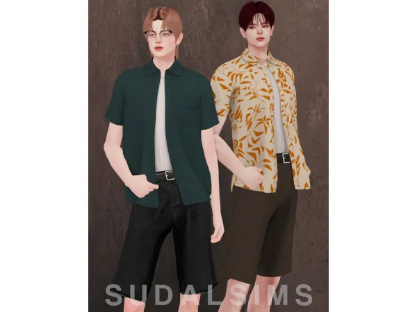 Alpha [sudal] Open shirt T shirt Belt pant set M by sudalsims - The Sims 4 Custom Content