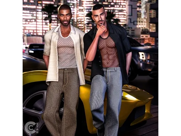 Alpha Short Sleeve Boxy Open Shirt with Tank - The Sims 4 Custom Content