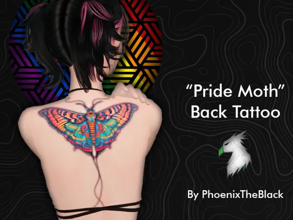 Mix Pride Moth Back Tattoo by PhoenixTheBlack - The Sims 4 Custom Content
