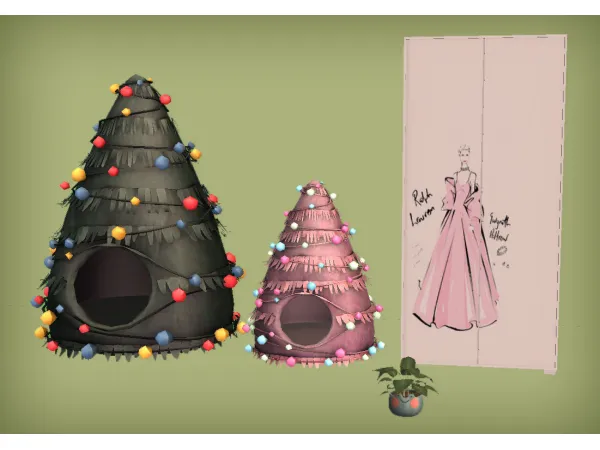 Sims 2 Alpha Cats CC: Christmas Tree Pet Bed, Frog Planter and French Teen Wardrobe for The Sims 2