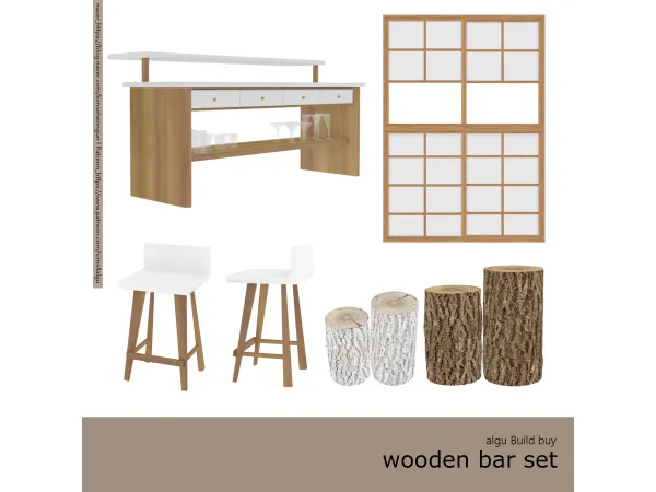 Mix [algu] wooden bar set by sims4algu - The Sims 4 Custom Content