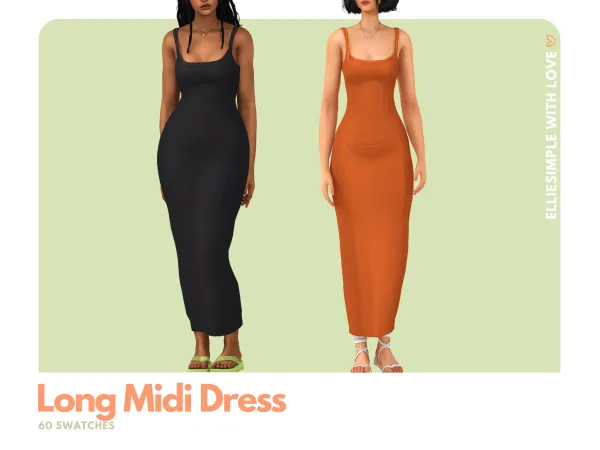 Maxis Match Elliesimple Long Midi Dress - The Sims 4 Custom Content